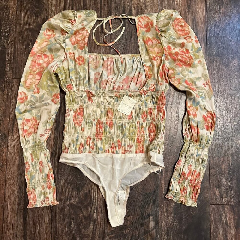 Free People‎ Intimately Floral Smocked Puff Sleeve Bodysuit – Women’s S NWT